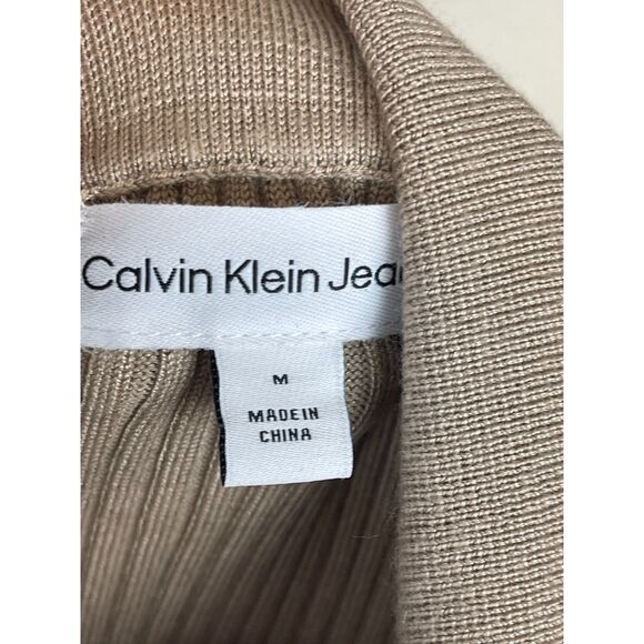Calvin Klein Jeans Taupe Ribbed Polo Knit Top, Size M - Picture 3 of 4